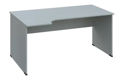 ERL 28 - 164 stůl kancelářský, rohový, levý, dřevěná podnož, deska 25 mm, široký 1600 mm, šedá